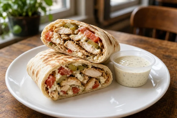 Chicken shawarma wrap with garlic sauce